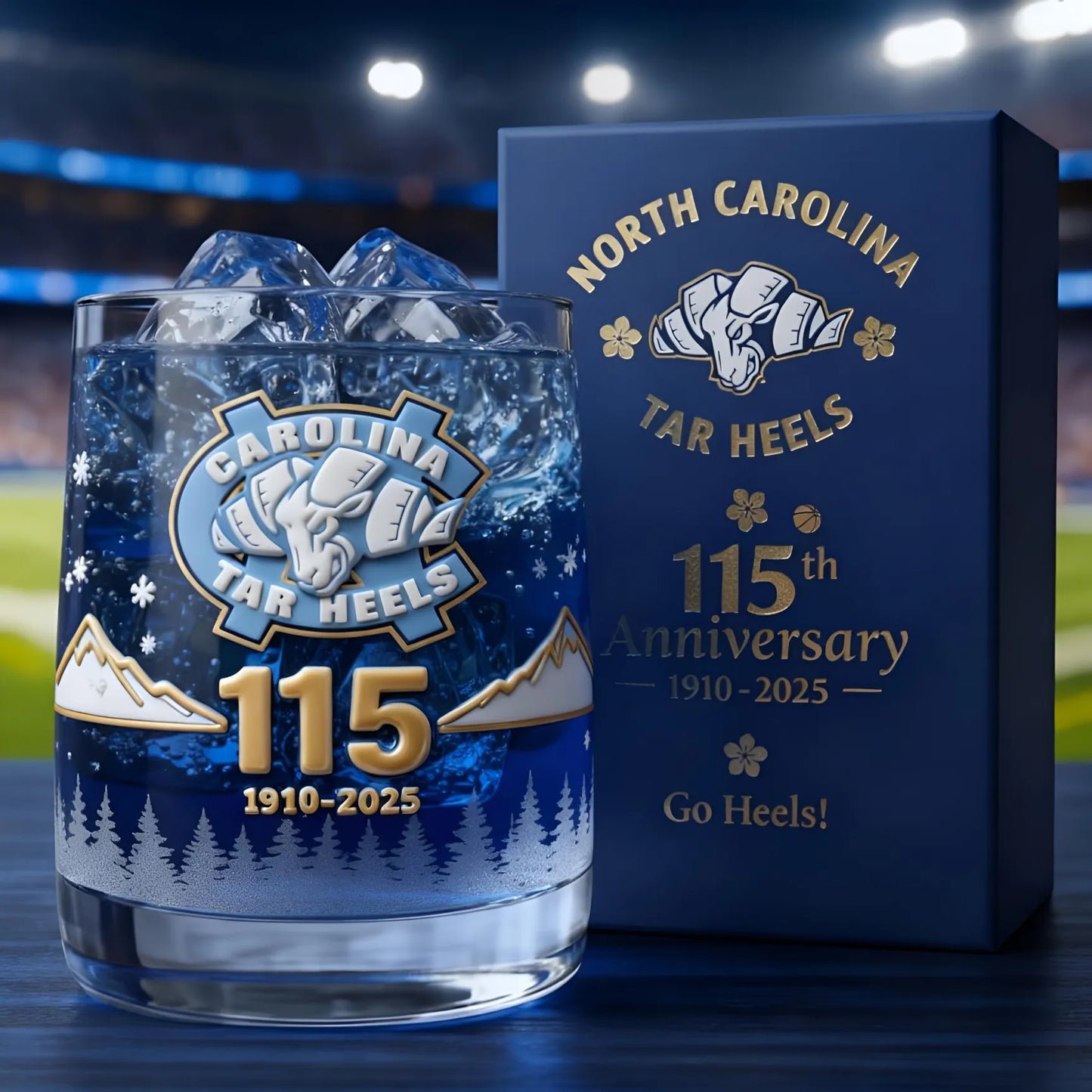 UNC TAR HEELS 115THANNIVERSARY WHISKEYGLASS