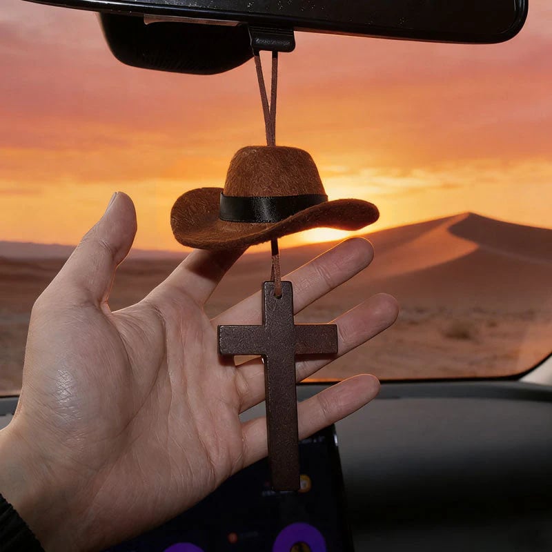 🤠 Cowboy Hat & Cross Car Charm | A Ride with Style & Faith 🚗✨