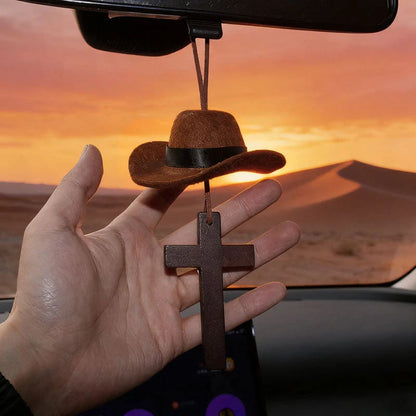 🤠 Cowboy Hat & Cross Car Charm | A Ride with Style & Faith 🚗✨