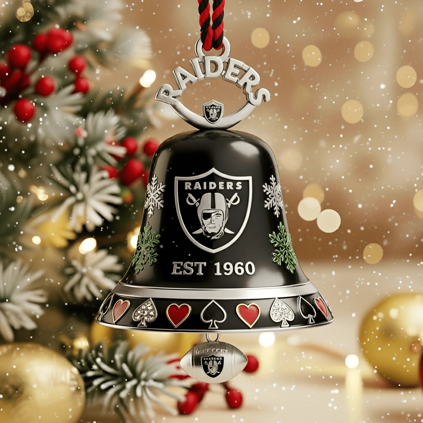 LAS VEGAS RAIDERS CHRISTMAS BELL ORNAMENT
