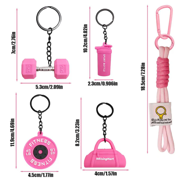 💪Fitness Keychain Set - MSilicone Dumbbell Kettlebell Weight Plate Keychains