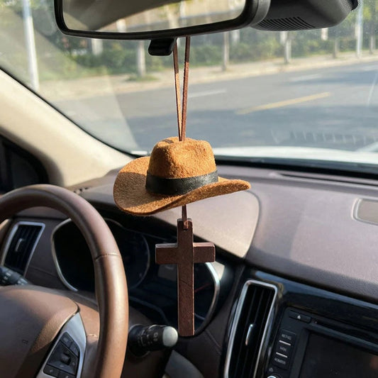 🤠 Cowboy Hat & Cross Car Charm | A Ride with Style & Faith 🚗✨