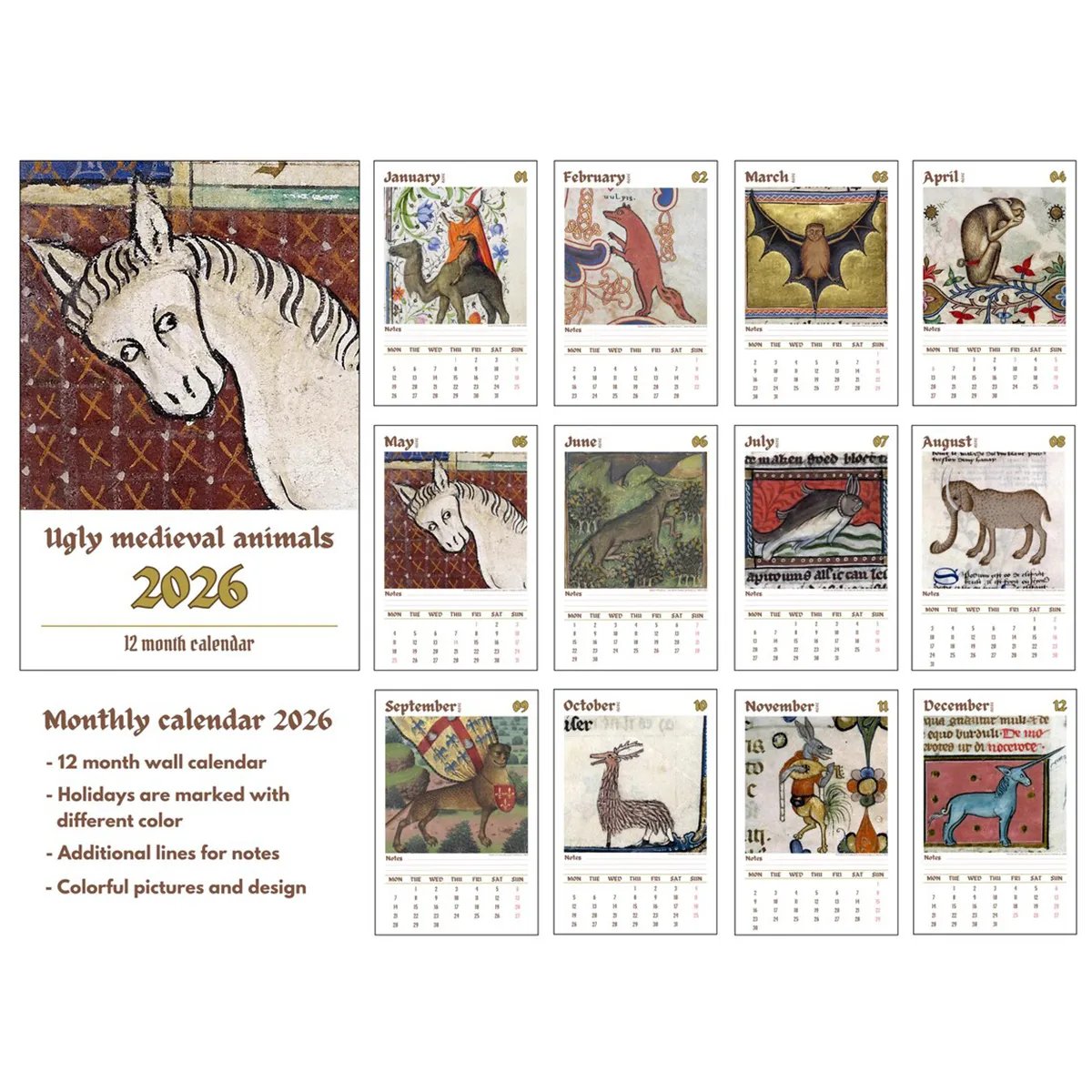 2026 Animals Wall Calendar