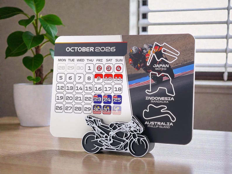 MotoGP 2026 Calendar | MotoGP Race Schedule | Motorsport Gift For Motorcycle Fan | MotoGP Desktop Calendar | Christmas Stocking Stuffer