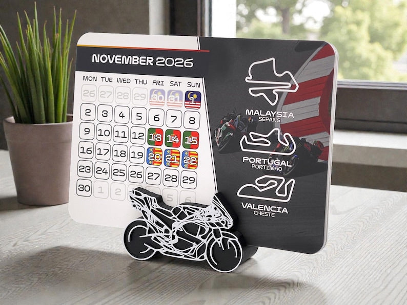MotoGP 2026 Calendar | MotoGP Race Schedule | Motorsport Gift For Motorcycle Fan | MotoGP Desktop Calendar | Christmas Stocking Stuffer