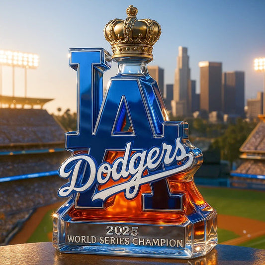 Celebrate the Los Angeles Dodgers winning the 2025 World Series championship whiskey bottle