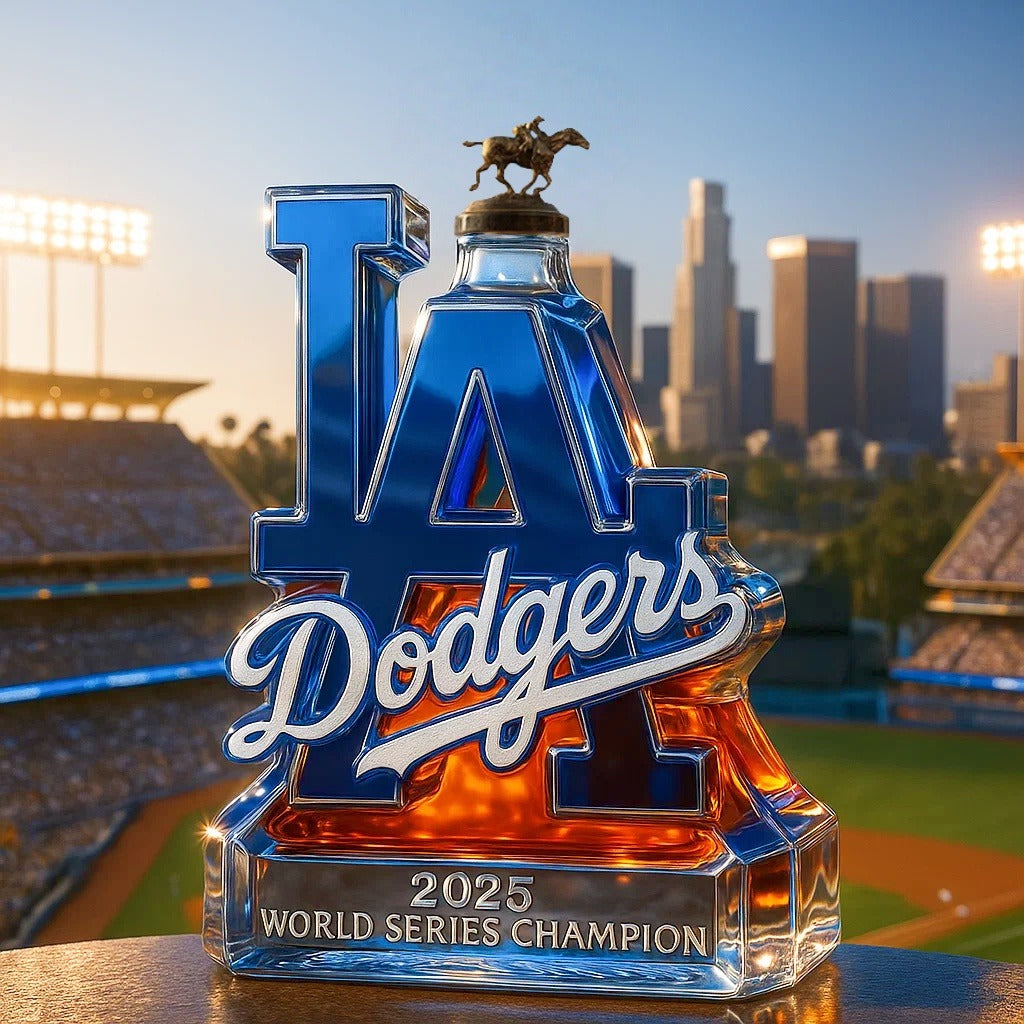 Celebrate the Los Angeles Dodgers winning the 2025 World Series championship whiskey bottle