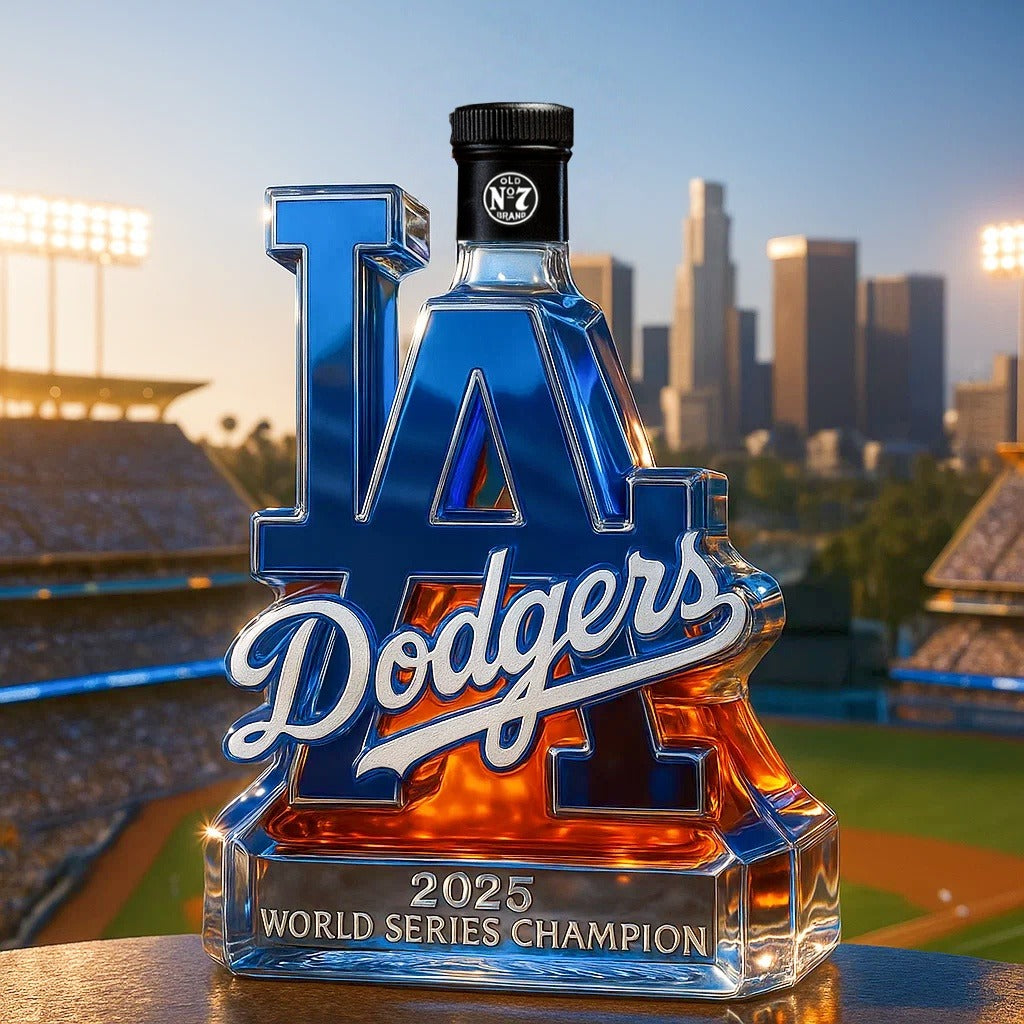 Celebrate the Los Angeles Dodgers winning the 2025 World Series championship whiskey bottle